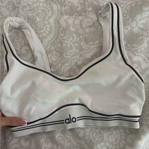 ALO Yoga White and Black Trim Sports Bra